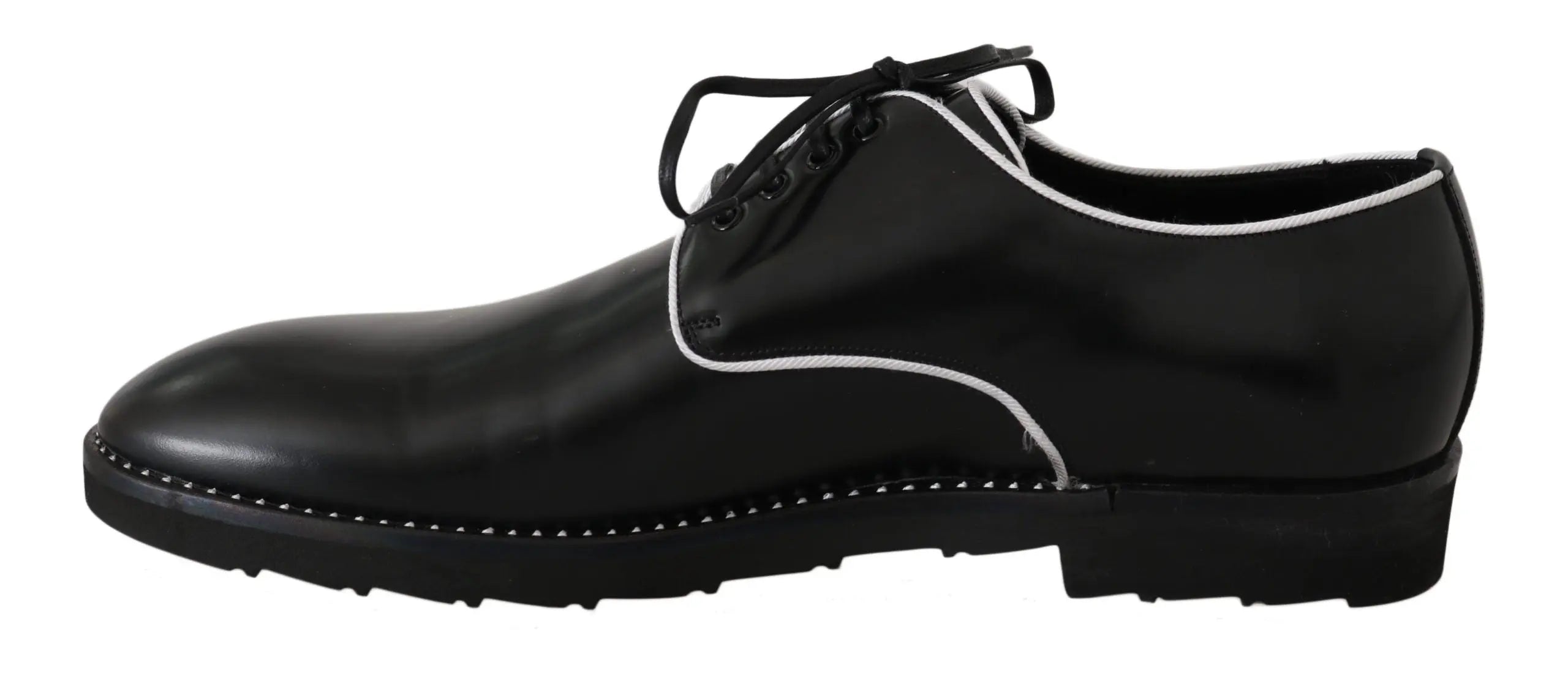 Dolce & Gabbana Black Leather White Line Dress Derby Shoes - Zeiniez