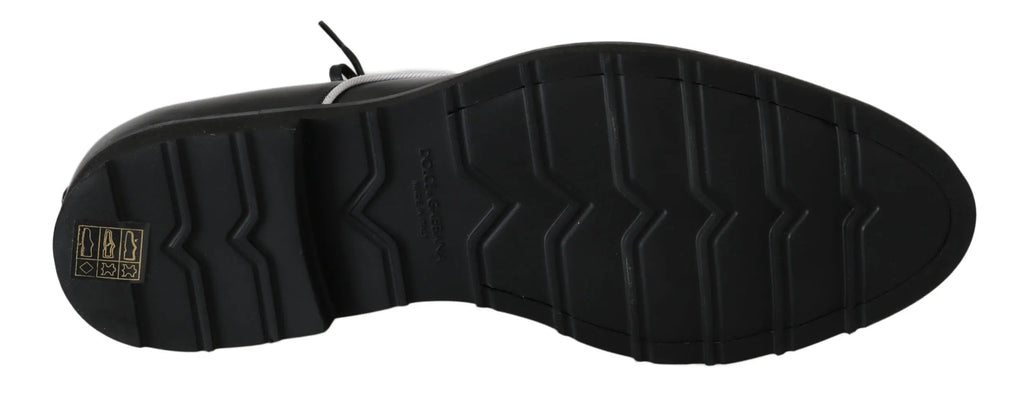 Dolce & Gabbana Black Leather White Line Dress Derby Shoes - Zeiniez