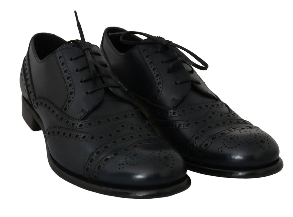 Dolce & Gabbana Dark Blue Leather Wingtip Oxford Dress Shoes - Zeiniez