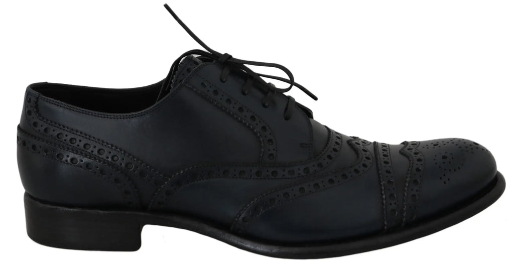 Dolce & Gabbana Dark Blue Leather Wingtip Oxford Dress Shoes - Zeiniez