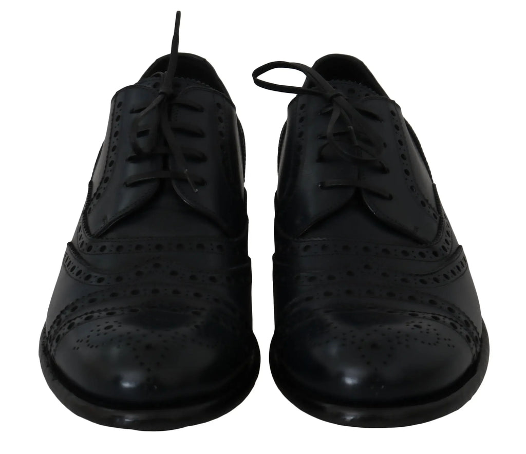 Dolce & Gabbana Dark Blue Leather Wingtip Oxford Dress Shoes - Zeiniez