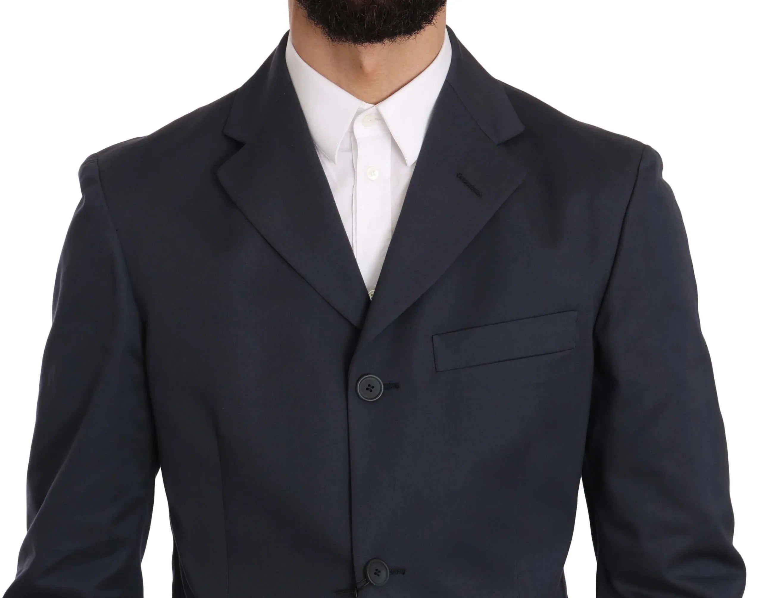 Romeo Gigli Two Piece 3 Button Cotton Blue Solid Suit - Zeiniez
