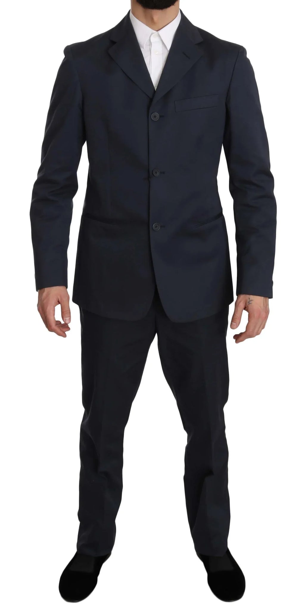 Romeo Gigli Two Piece 3 Button Cotton Blue Solid Suit - Zeiniez