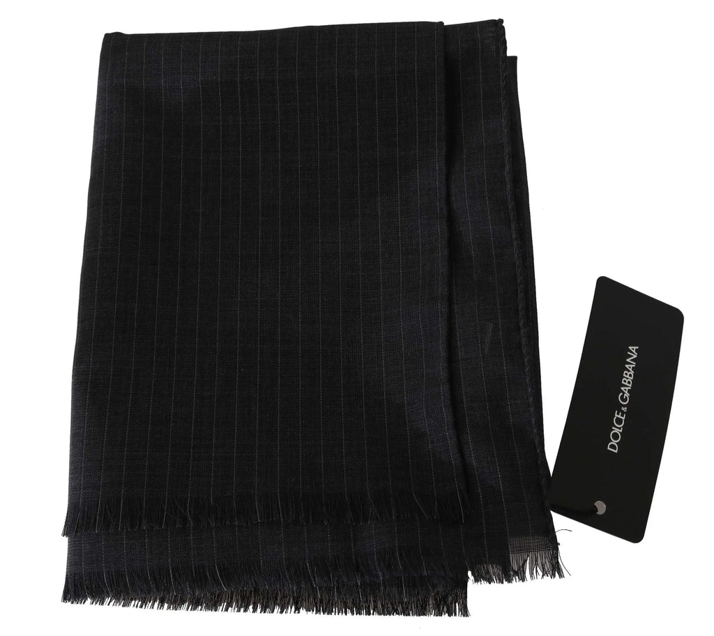 Dolce & Gabbana Gray 100% Wool Striped Pattern Wrap Scarf - Zeiniez