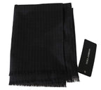 Dolce & Gabbana Gray 100% Wool Striped Pattern Wrap Scarf - Zeiniez