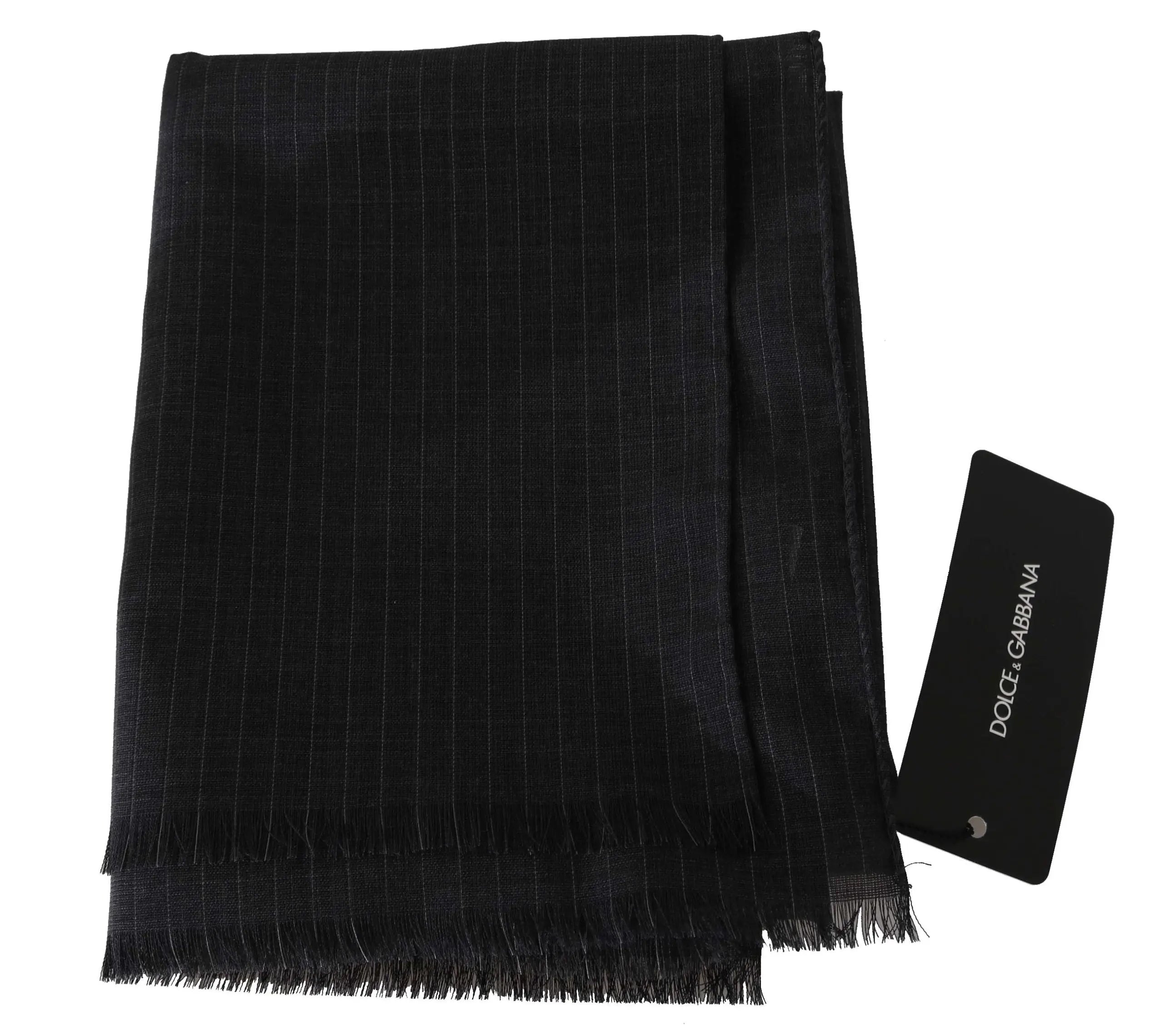 Dolce & Gabbana Gray 100% Wool Striped Pattern Wrap Scarf - Zeiniez