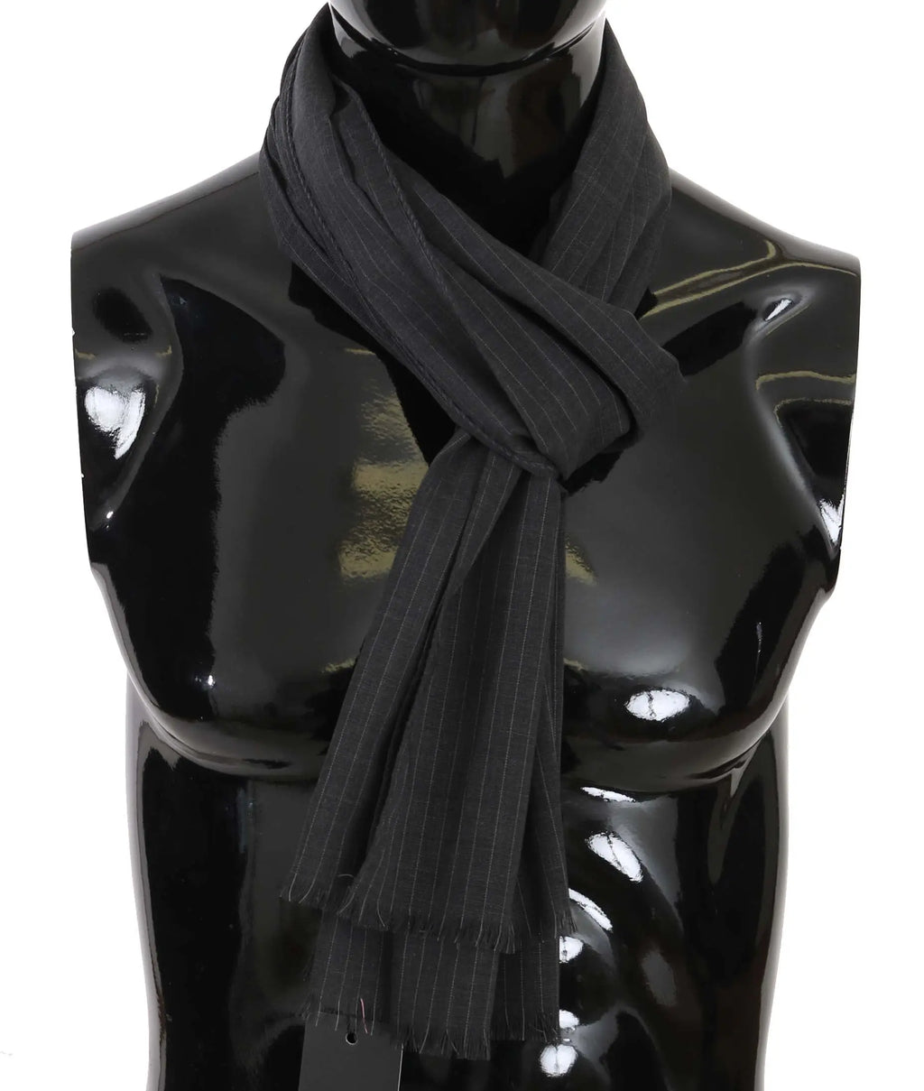 Dolce & Gabbana Gray 100% Wool Striped Pattern Wrap Scarf - Zeiniez