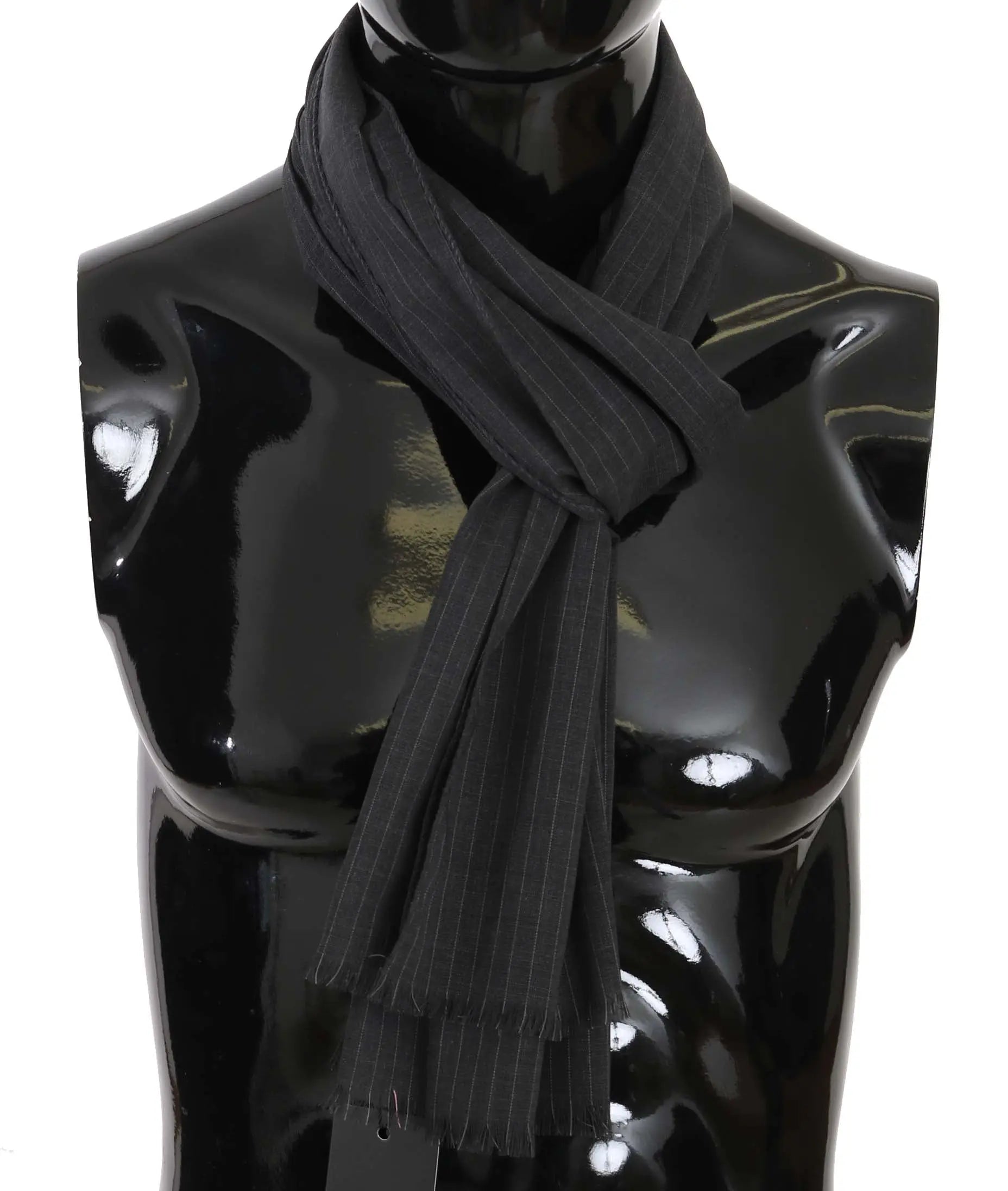 Dolce & Gabbana Gray 100% Wool Striped Pattern Wrap Scarf - Zeiniez