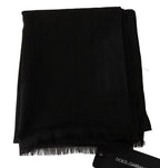 Dolce & Gabbana Dark Gray Virgin Wool Striped Pattern Wrap Scarf - Zeiniez