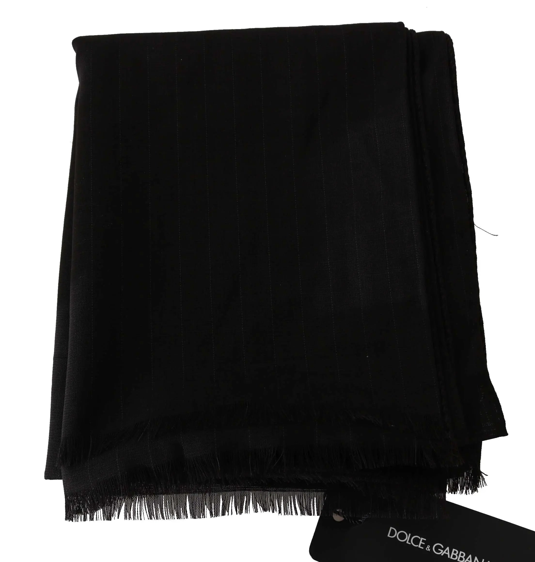 Dolce & Gabbana Dark Gray Virgin Wool Striped Pattern Wrap Scarf - Zeiniez