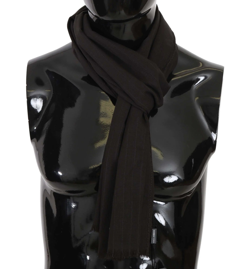 Dolce & Gabbana Dark Gray Virgin Wool Striped Pattern Wrap Scarf - Zeiniez