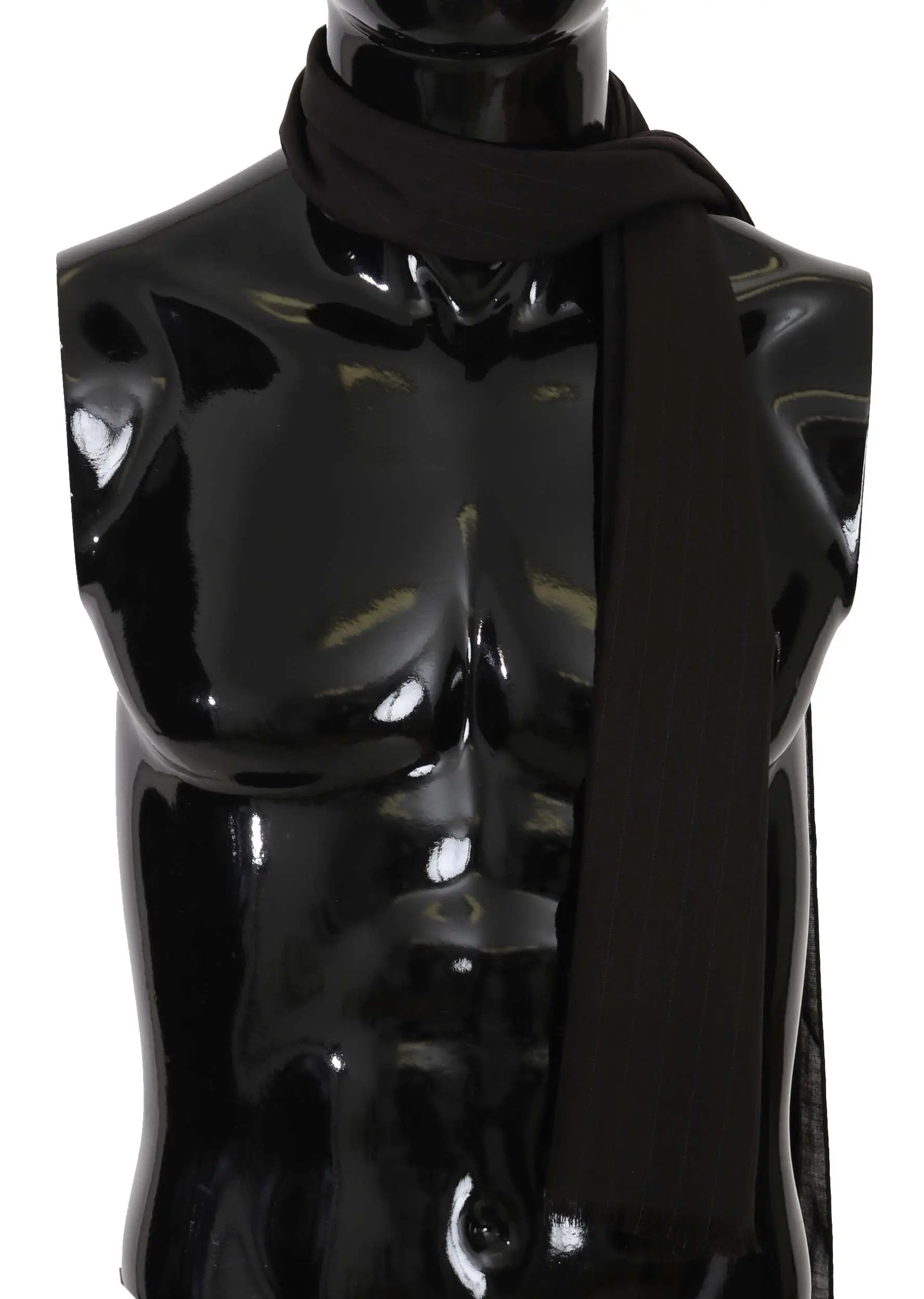 Dolce & Gabbana Dark Gray Virgin Wool Striped Pattern Wrap Scarf - Zeiniez