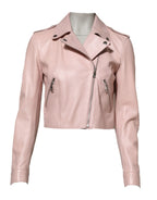 Dolce & Gabbana Light Pink Collar Leather Women Biker Jacket - Zeiniez