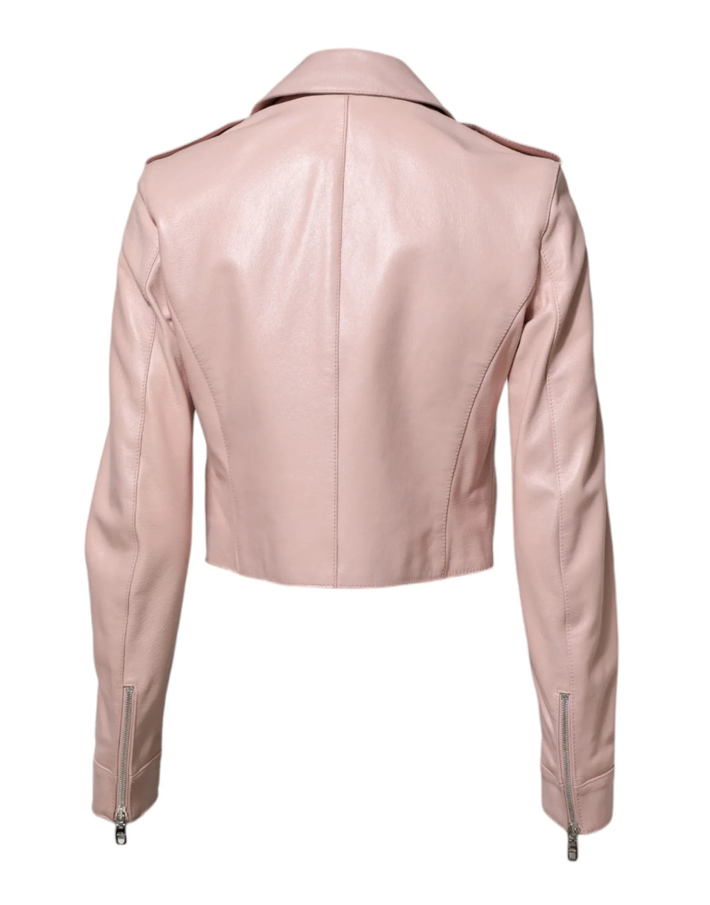 Dolce & Gabbana Light Pink Collar Leather Women Biker Jacket - Zeiniez