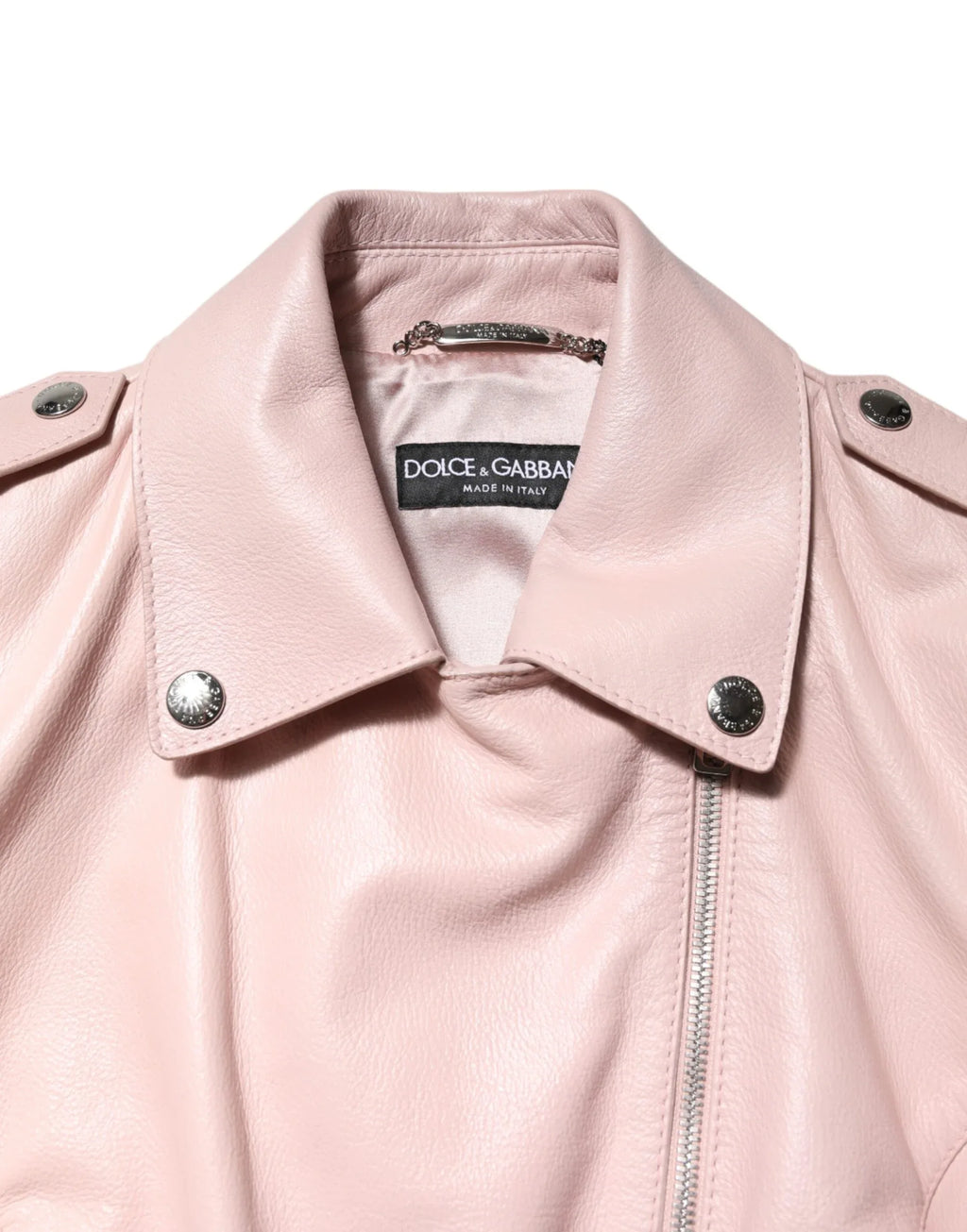 Dolce & Gabbana Light Pink Collar Leather Women Biker Jacket - Zeiniez