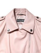Dolce & Gabbana Light Pink Collar Leather Women Biker Jacket
