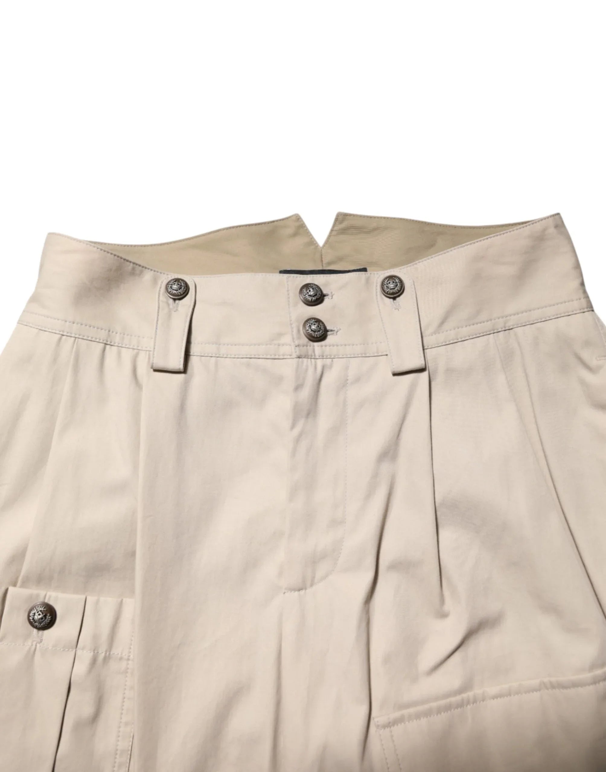 Dolce & Gabbana Beige Cotton High Waisted Pants - Zeiniez