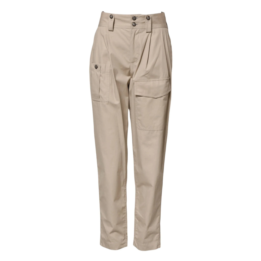Dolce & Gabbana Beige Cotton High Waisted Pants - Zeiniez