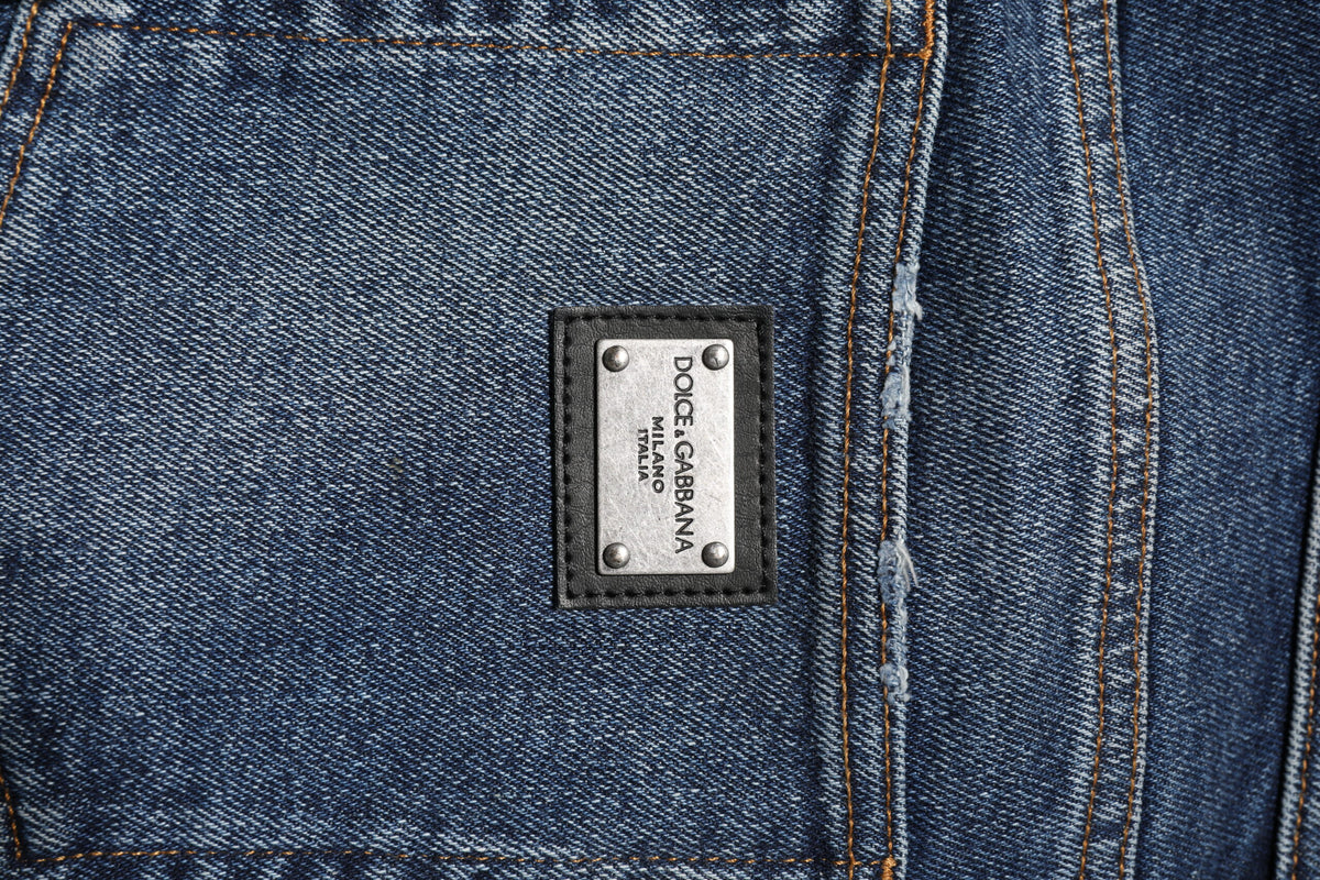 Dolce & Gabbana Blue Cotton Mid Waisted Straight Denim Jeans