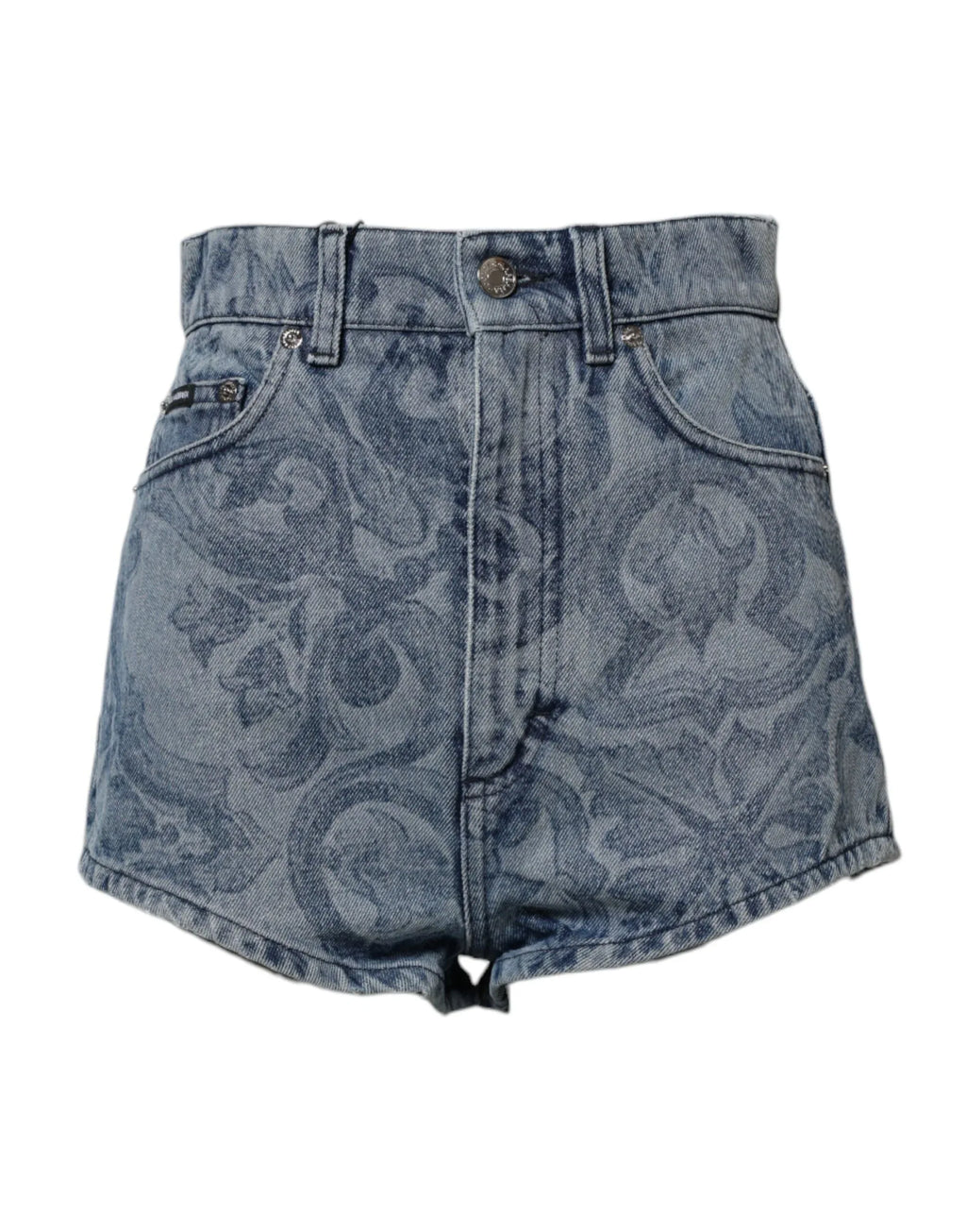Dolce & Gabbana Blue Floral Print Denim Cotton Hot Pants Shorts - Zeiniez