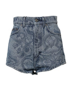 Dolce & Gabbana Blue Floral Print Denim Cotton Hot Pants Shorts
