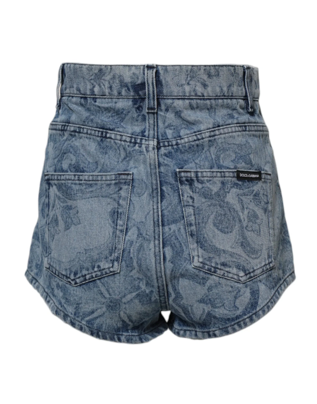 Dolce & Gabbana Blue Floral Print Denim Cotton Hot Pants Shorts - Zeiniez