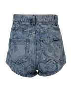 Dolce & Gabbana Blue Floral Print Denim Cotton Hot Pants Shorts - Zeiniez