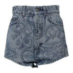Dolce & Gabbana Blue Floral Print Denim Cotton Hot Pants Shorts - Zeiniez