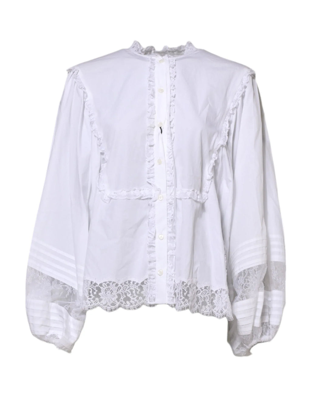Dolce & Gabbana White Ruffled Lace Embellished Blouse Top - Zeiniez