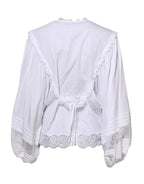 Dolce & Gabbana White Ruffled Lace Embellished Blouse Top - Zeiniez