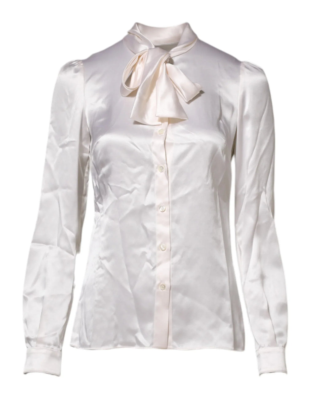 Dolce & Gabbana White Ascot Collar Long Sleeve Blouse Top - Zeiniez