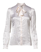 Dolce & Gabbana White Ascot Collar Long Sleeve Blouse Top - Zeiniez