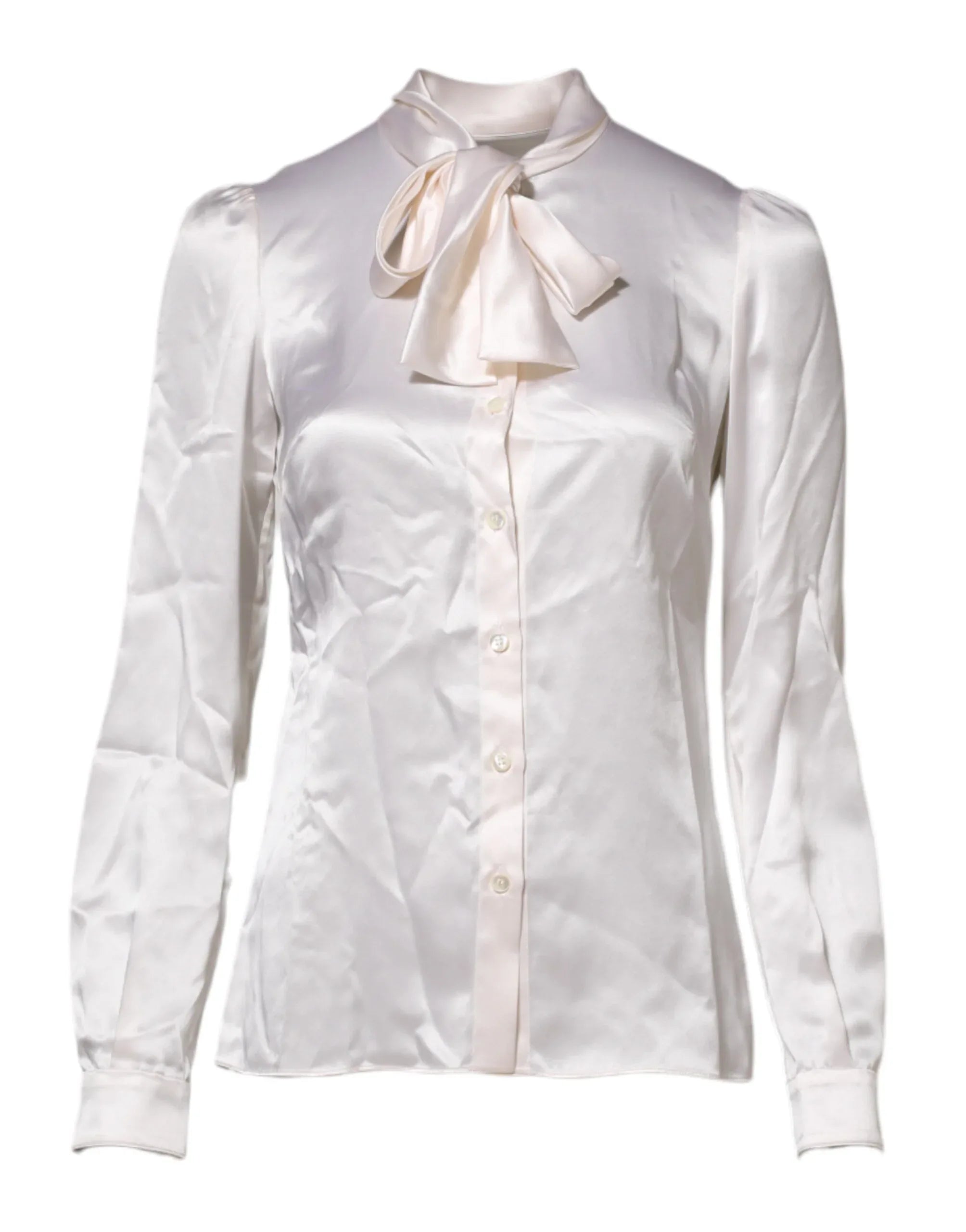 Dolce & Gabbana White Ascot Collar Long Sleeve Blouse Top - Zeiniez