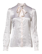 Dolce & Gabbana White Ascot Collar Long Sleeve Blouse Top