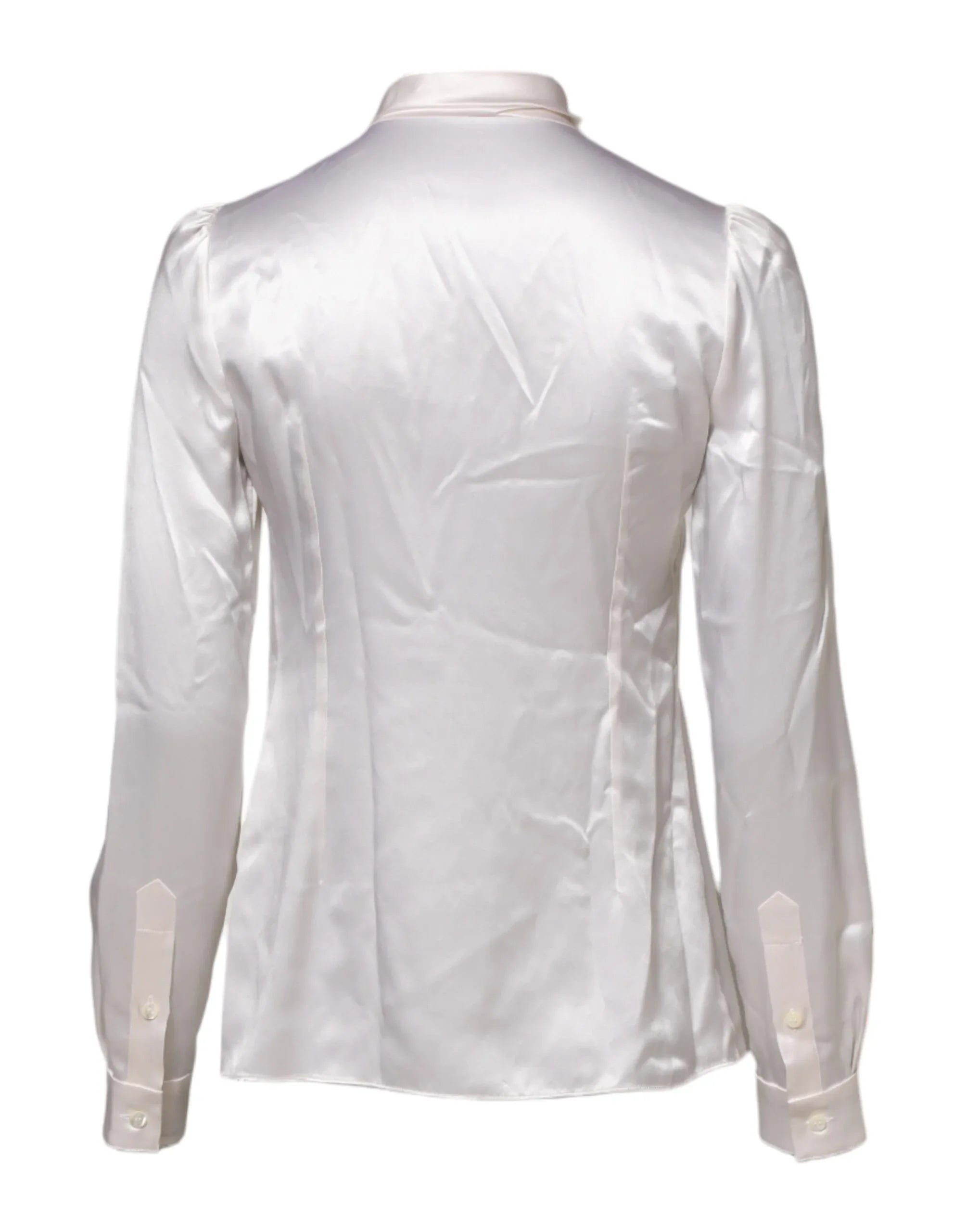 Dolce & Gabbana White Ascot Collar Long Sleeve Blouse Top - Zeiniez