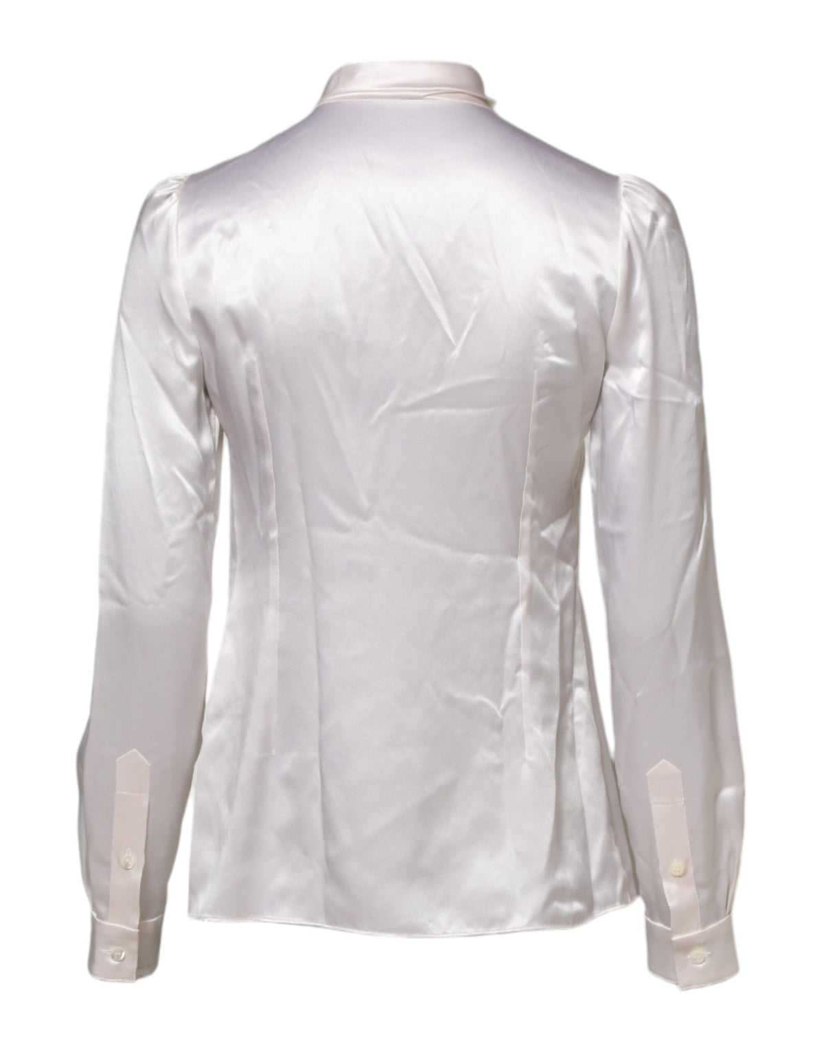 Dolce & Gabbana White Ascot Collar Long Sleeve Blouse Top