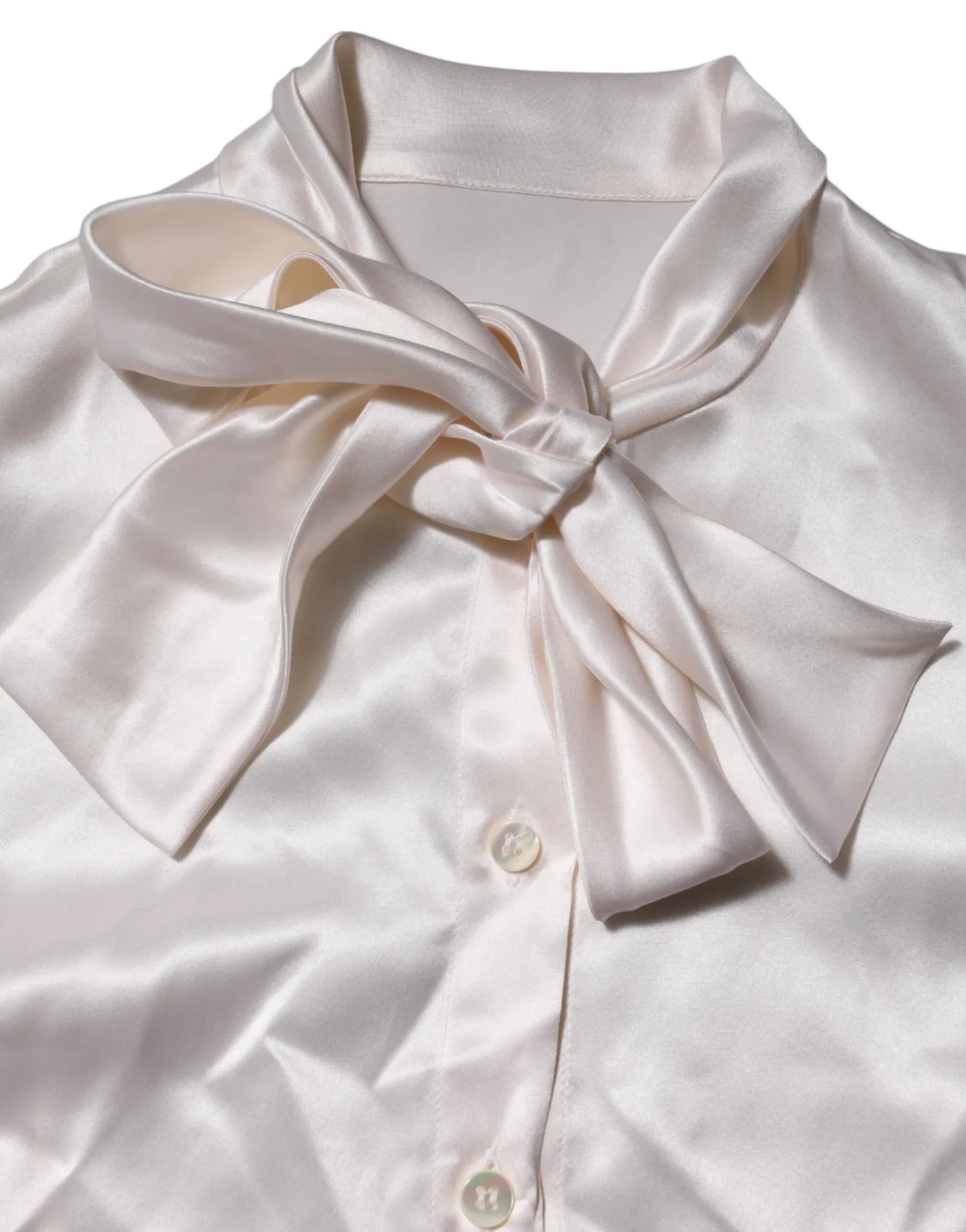 Dolce & Gabbana White Ascot Collar Long Sleeve Blouse Top - Zeiniez
