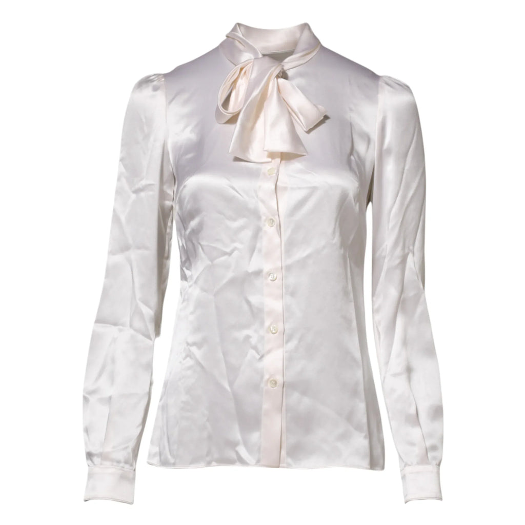 Dolce & Gabbana White Ascot Collar Long Sleeve Blouse Top - Zeiniez