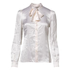 Dolce & Gabbana White Ascot Collar Long Sleeve Blouse Top - Zeiniez