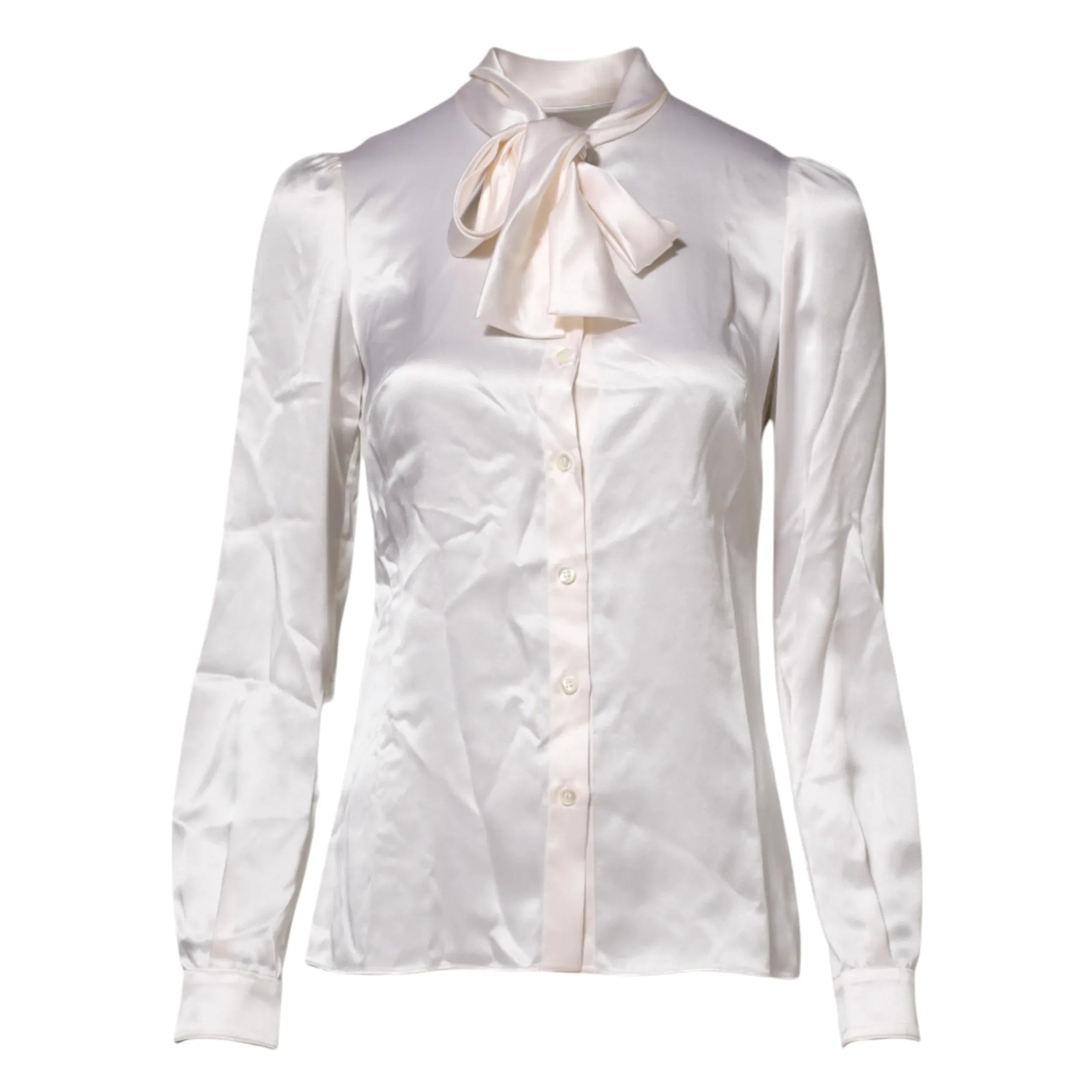 Dolce & Gabbana White Ascot Collar Long Sleeve Blouse Top - Zeiniez