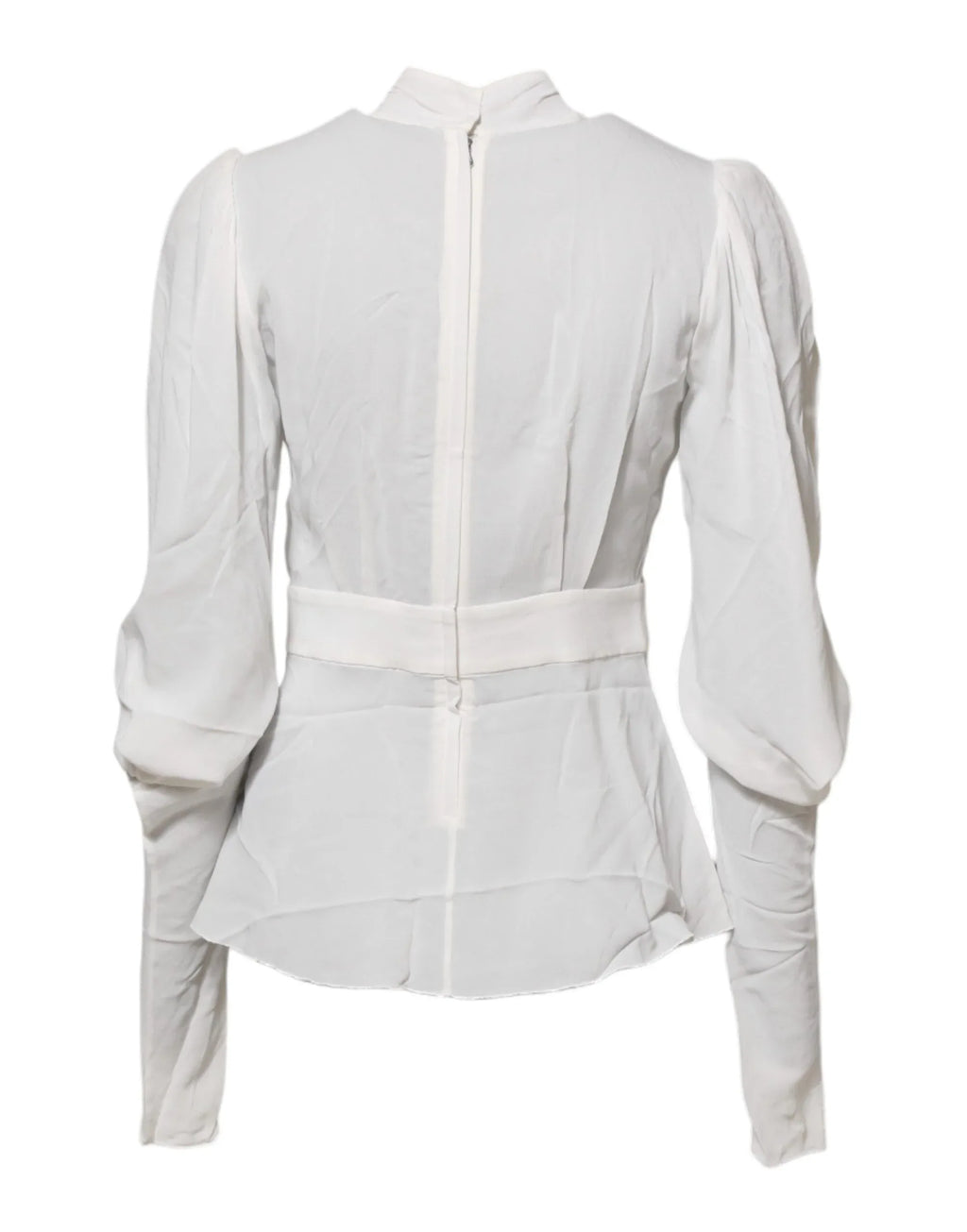 Dolce & Gabbana White Viscose Ascot Collar Long Sleeves Top - Zeiniez