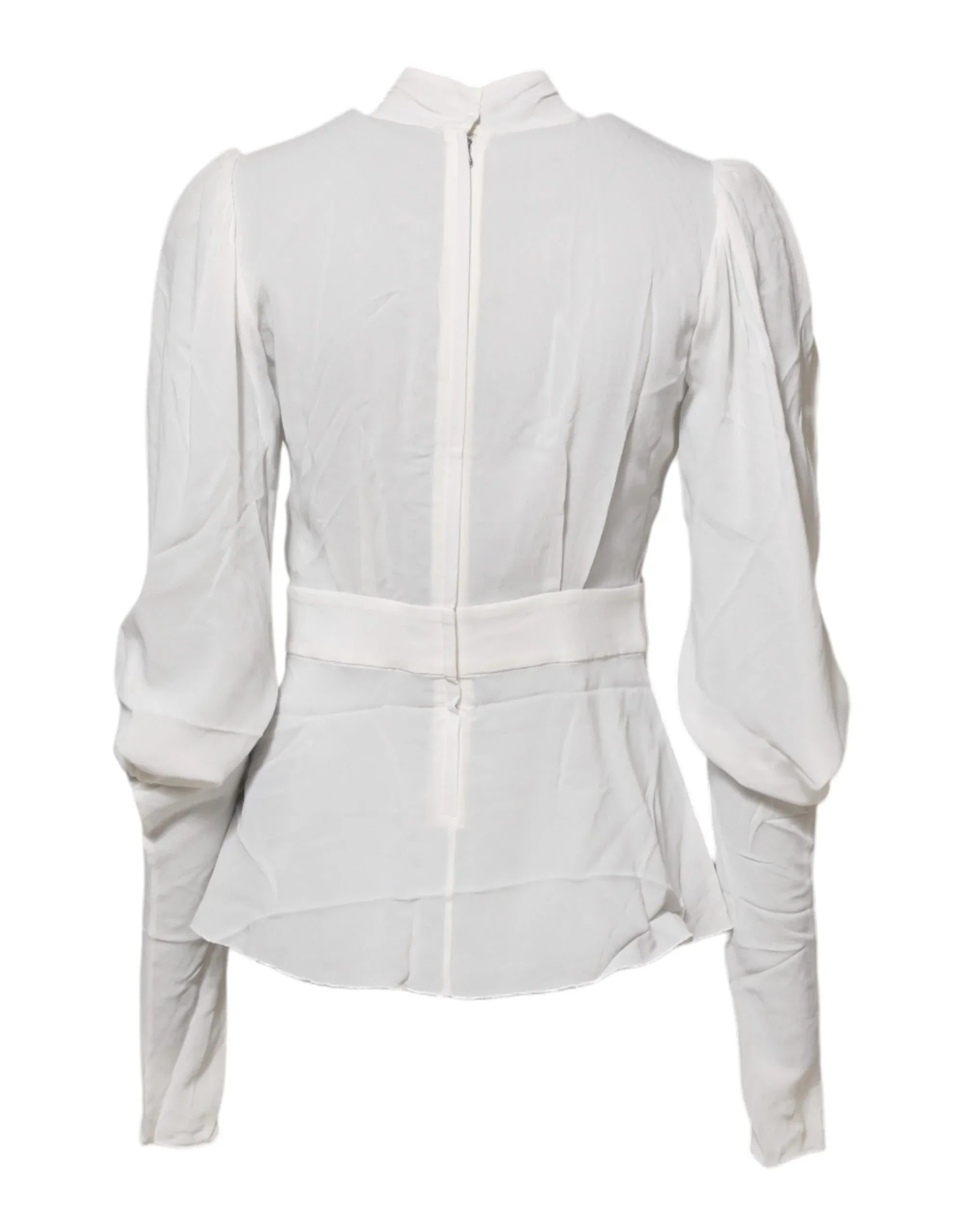 Dolce & Gabbana White Viscose Ascot Collar Long Sleeves Top - Zeiniez