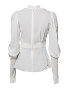Dolce & Gabbana White Viscose Ascot Collar Long Sleeves Top