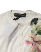 Dolce & Gabbana White Silk Lily Buttoned Cardigan Sweater - Zeiniez