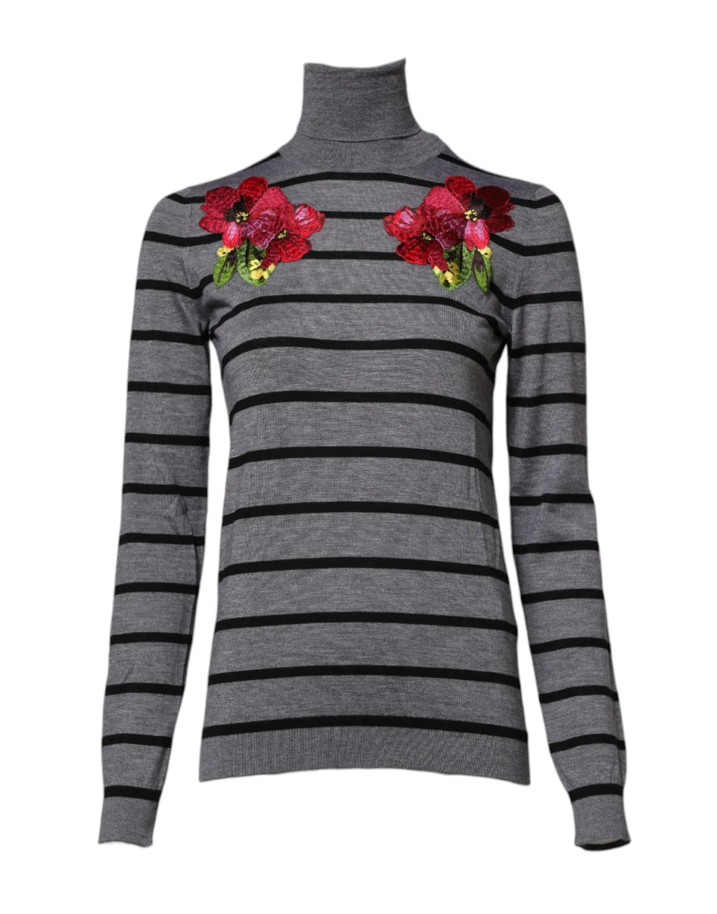 Dolce & Gabbana Gray Floral Embroidery Pullover Sweater - Zeiniez