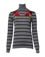 Dolce & Gabbana Gray Floral Embroidery Pullover Sweater - Zeiniez
