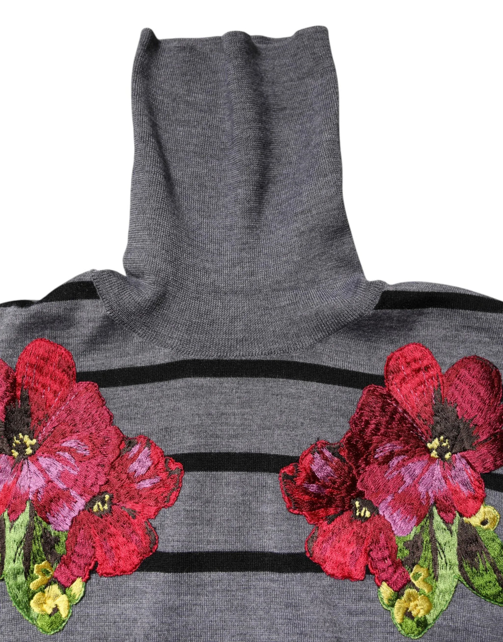 Dolce & Gabbana Gray Floral Embroidery Pullover Sweater - Zeiniez