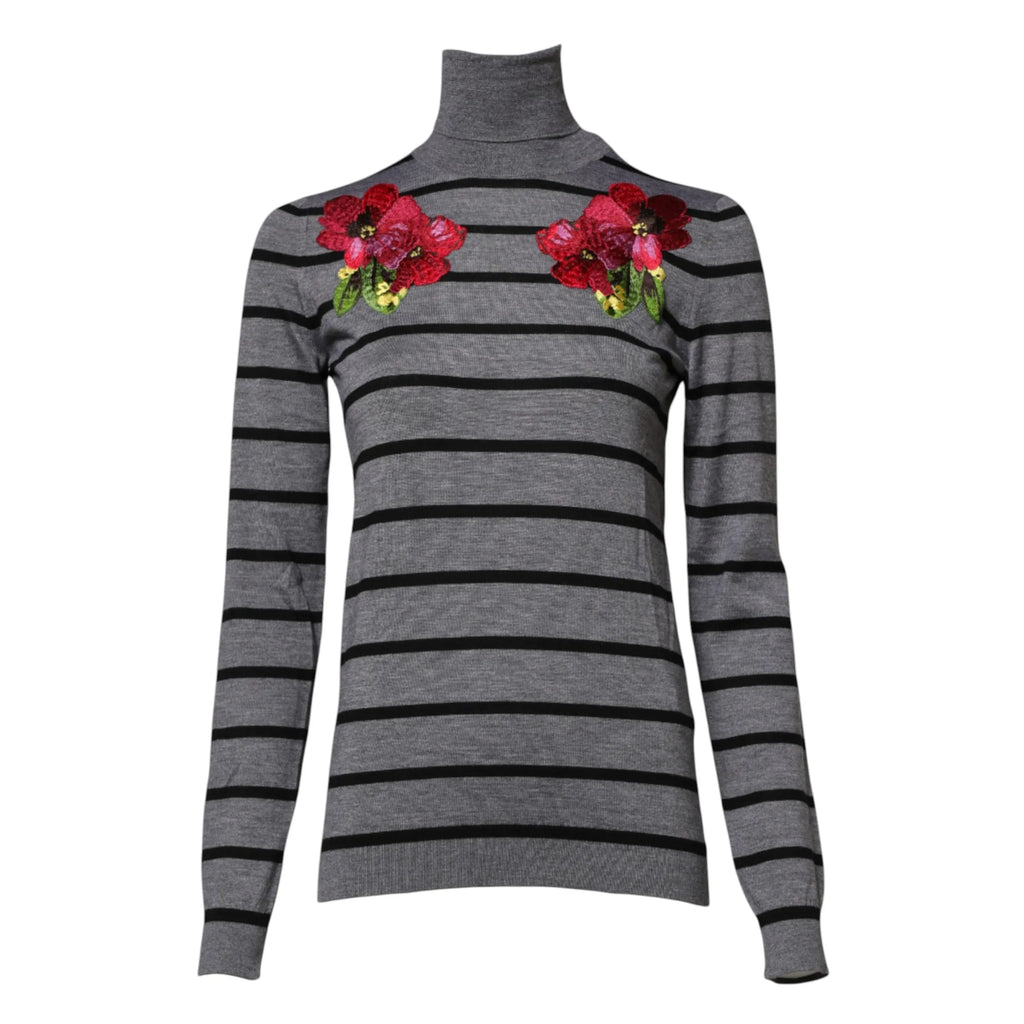 Dolce & Gabbana Gray Floral Embroidery Pullover Sweater - Zeiniez