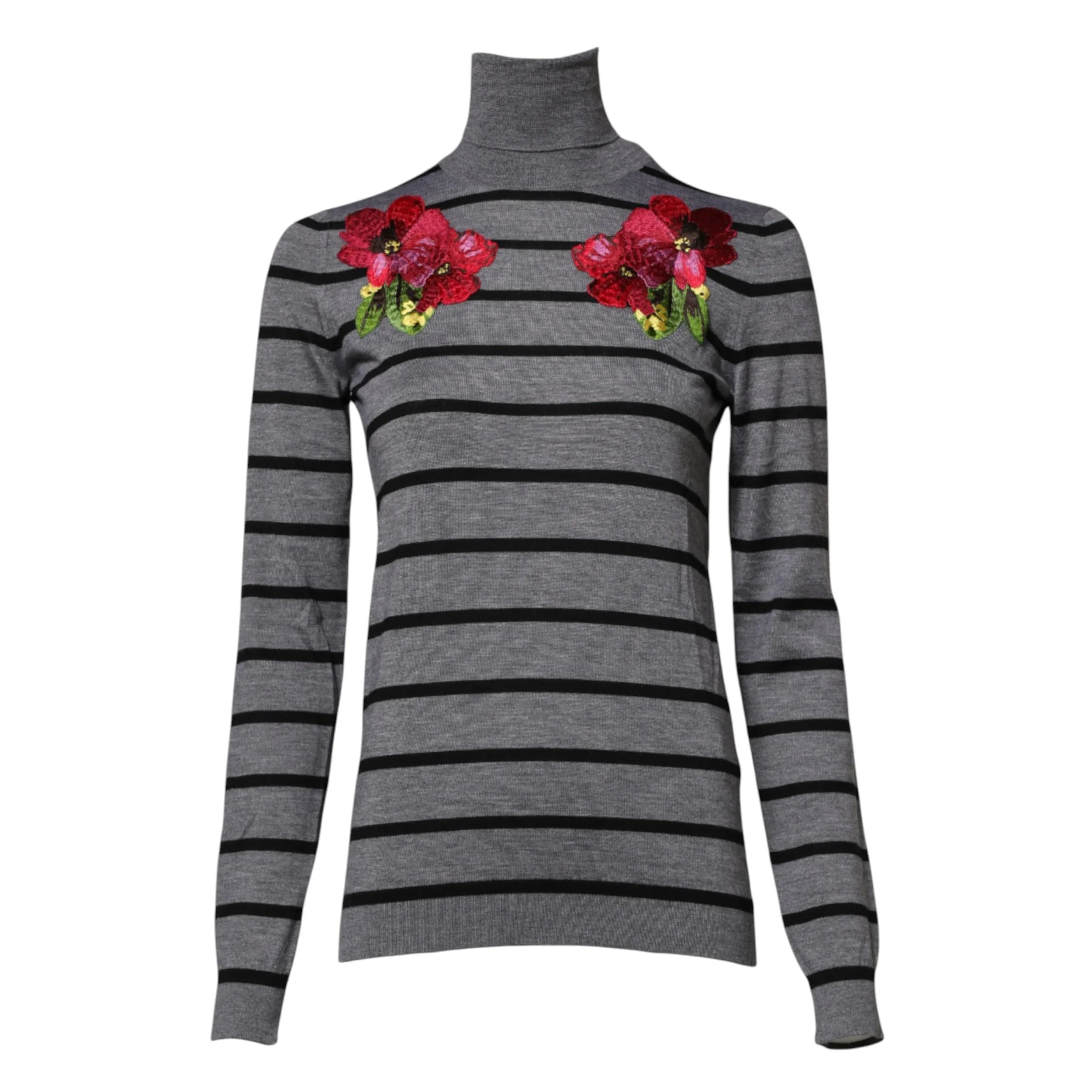 Dolce & Gabbana Gray Floral Embroidery Pullover Sweater - Zeiniez