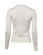 Dolce & Gabbana White Silk Lily Embellished Cardigan Sweater
